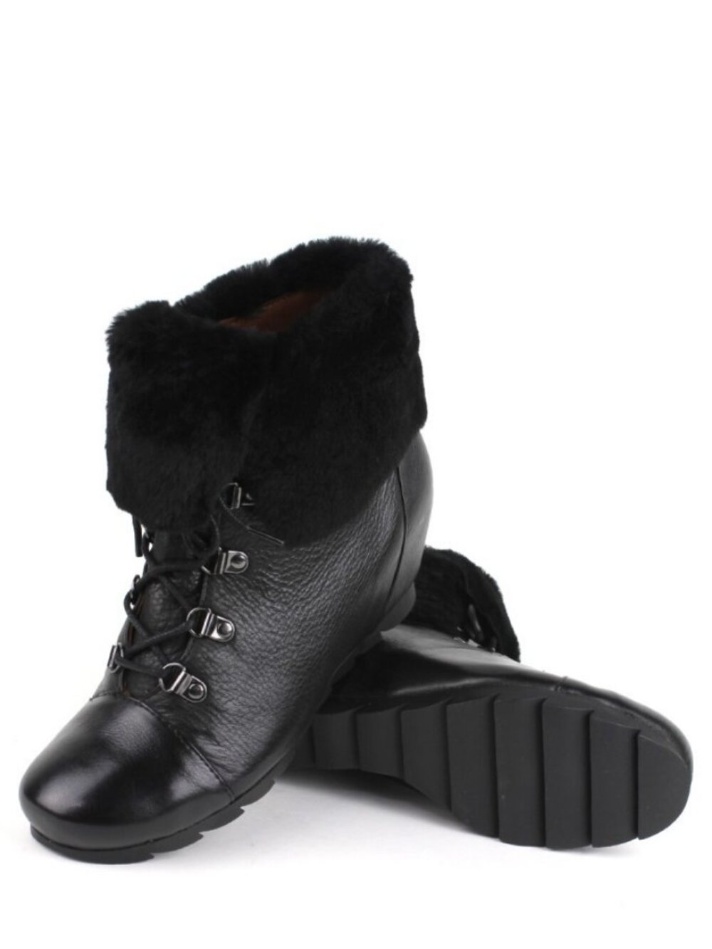 Gentle Souls Barnesicle LE Black Leather Fur Wedge Ankle Boot